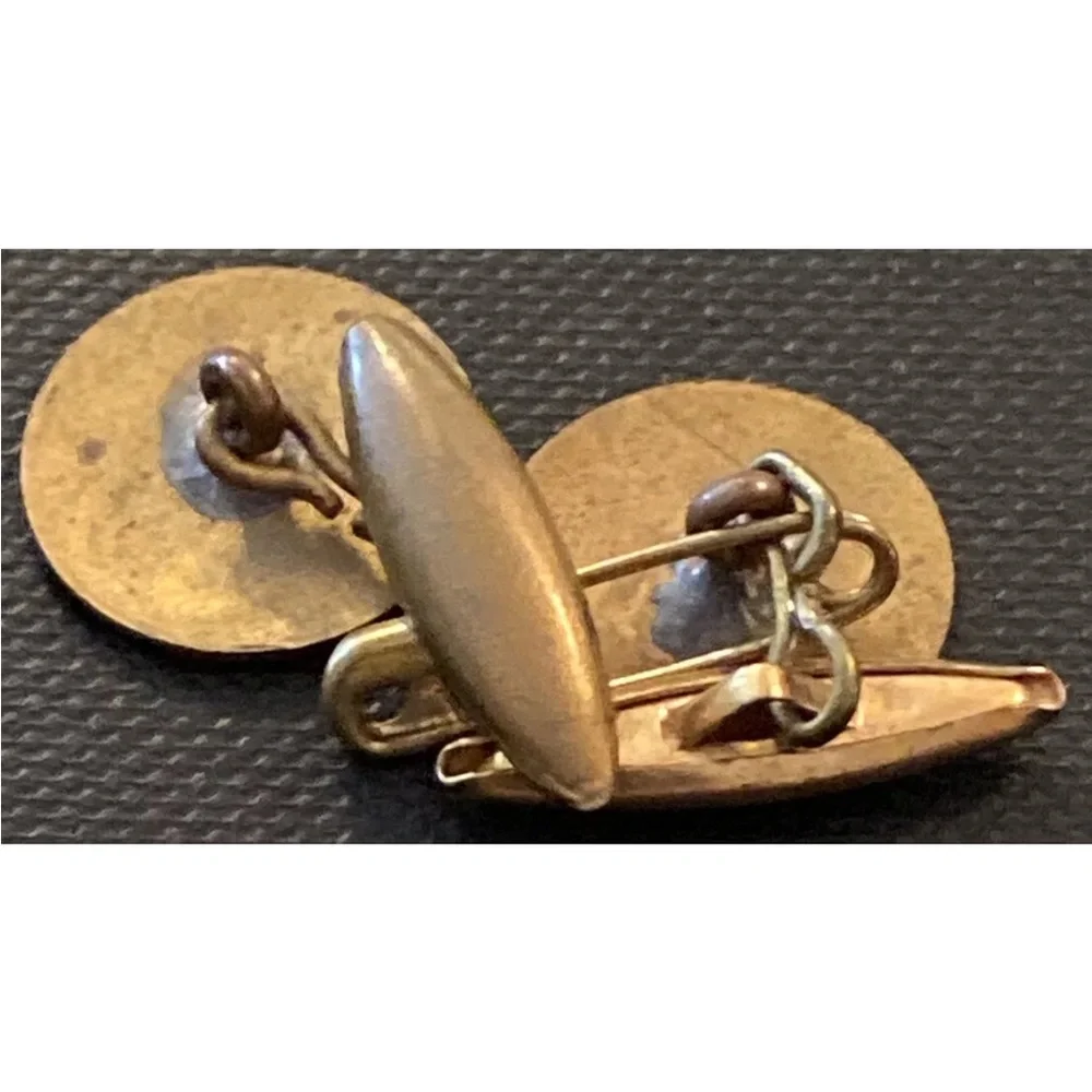 Vintage Art Deco Engraved Cufflinks Bronze Plate Gold Color Estate